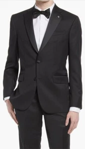 $998 Ted Baker Black Dinner Suit Mens Jenner Notch Lapel Wool Tuxedo Jacket 40R - Picture 1 of 9