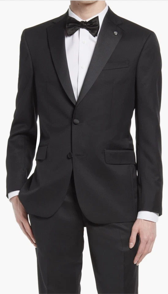 $998 Ted Baker Black Dinner Suit Mens Jenner Notch Lapel Wool Tuxedo Jacket 40R - Image 1 of 4