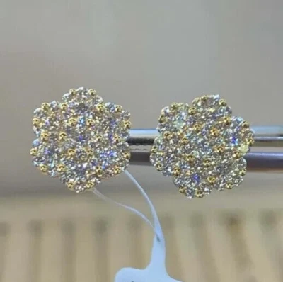 Серьги-гвоздики из настоящего муассанита круглые 1,80 карата покрытие желтым золотом 14 карат - Изображение 1 из 3
