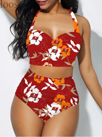 Tampa Bay Buccaneers Women's 2PCS Bikini Push Up Swimsuit Beach Halter Swimwear Cover
