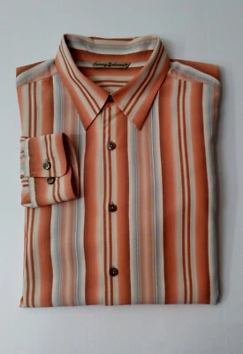 Camisa informal Tommy Bahama L para hombre grande a rayas melocotón 100 % seda manga larga ¡Bonita!  Foto 1 de 4