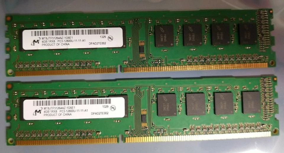2 Micron MT8JTF51264AZ-1G6E1 (2x4GB) 1RX8 (8GB Total) PC3-12800U Desktop RAM - Image 1 of 4