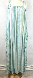 Time & Tru Blue Marina Stripe Tie Shoulder Sleeveless Linen Blend Maxi Dress SM - Picture 1 of 8