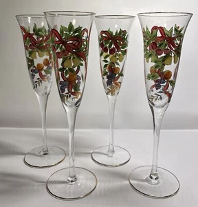 Royal Danube Christmas Garland Trumpet Champagne Glasses Set of 4 - Picture 1 of 5