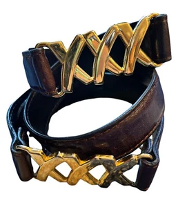 80’s 90’s Paloma Picasso Woman’s Medium Brown Leather Gold Belt Vintage Designer - Picture 1 of 4