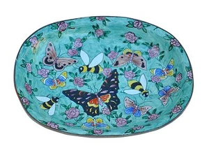 ART GIFTS Enamel Copper Hand Painted Soap Jewelry Dish Plate Tray Butterfly Bee - Picture 1 of 1