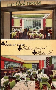 Postcard Wisconsin Madison Ace of Clubs Restaurant Bar Dual View LINEN 1940s V48 - Picture 1 of 2