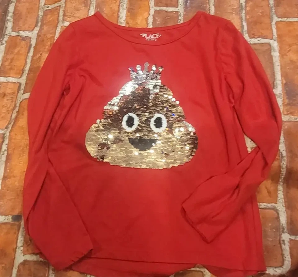 Camisa The Children's Place Niñas Lentejuelas Abatibles Caca Emoji Helado 7 8 7/8 Excelente Condición Foto 1 de 1