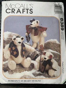 McCalls 8389 OSOS Osos de Nieve Ropa de Muñeca Patrón de Peluche 9 -12 pulgadas SIN CORTAR FF - Imagen 1 de 3