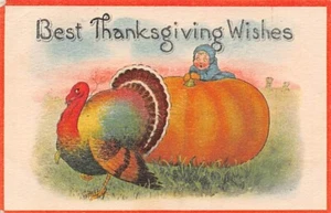 Postal: Pavo de Acción de Gracias, Calabaza y Niño, Vintage, Publicado 1913, Antiguo - Imagen 1 de 2