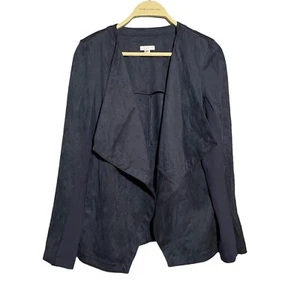 Jjill Blazer Suit Jacket Faux Leather Women Sz XS Navy Blue Open Lagenlook Retro - Picture 1 of 12