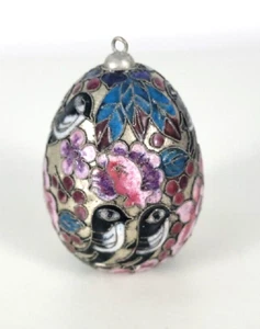 Vintage Cloisonne Textured Enameled Bird Floral Multi Color Egg Ornament - Picture 1 of 4