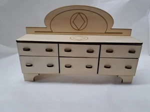 Cómoda Art Deco escala 1:12 casa de muñecas miniatura madera desnuda sin terminar - Imagen 1 de 15