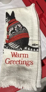 VINTAGE B KLIBAN KATZE "WARME GRÜSSE" WEIHNACHTEN URLAUB Geschirr TUCH HANDTUCH - Bild 1 von 17