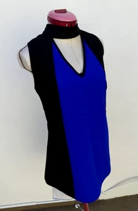CITY CHIC Blue Peekaboo Halter TOP Size M Aus 18 Plus Black Collared Cyberpunk - Picture 1 of 6