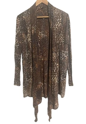 Cárdigan One Girl Who Open Leopardo Mezcla Algodón Cachemira Cortina Larga Frontal Foto 1 de 4