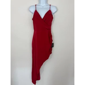 Lulus Red Asymmetrical Wrap High-Low Midi Dress Size Small Adjustable Straps NWT - Picture 1 of 11