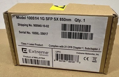 EXTREME NETWORKS 10051H 1000BASE-SX SFP 850nm - New - Image 1 of 2