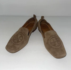 Mocasines de gamuza Tory Burch Leigh tacones elásticos traseros River Rock talla 5,5 M (74236) - Imagen 1 de 11