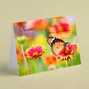 Monarch butterfly on pink flower Mum birthday card - Picture 1 of 1