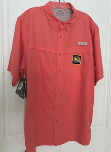 Real Tree Vented Fishing Shirt Casual Short Sleeve Men' Large Deep Coral NWT - Picture 1 of 7