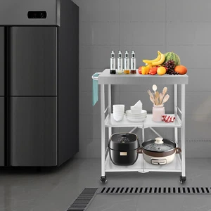 Carrello da Cucina 3 Livelli Inox Pieghevole Servizio Utilità Stoccaggio Carrello con Ruote - Foto 1 di 18