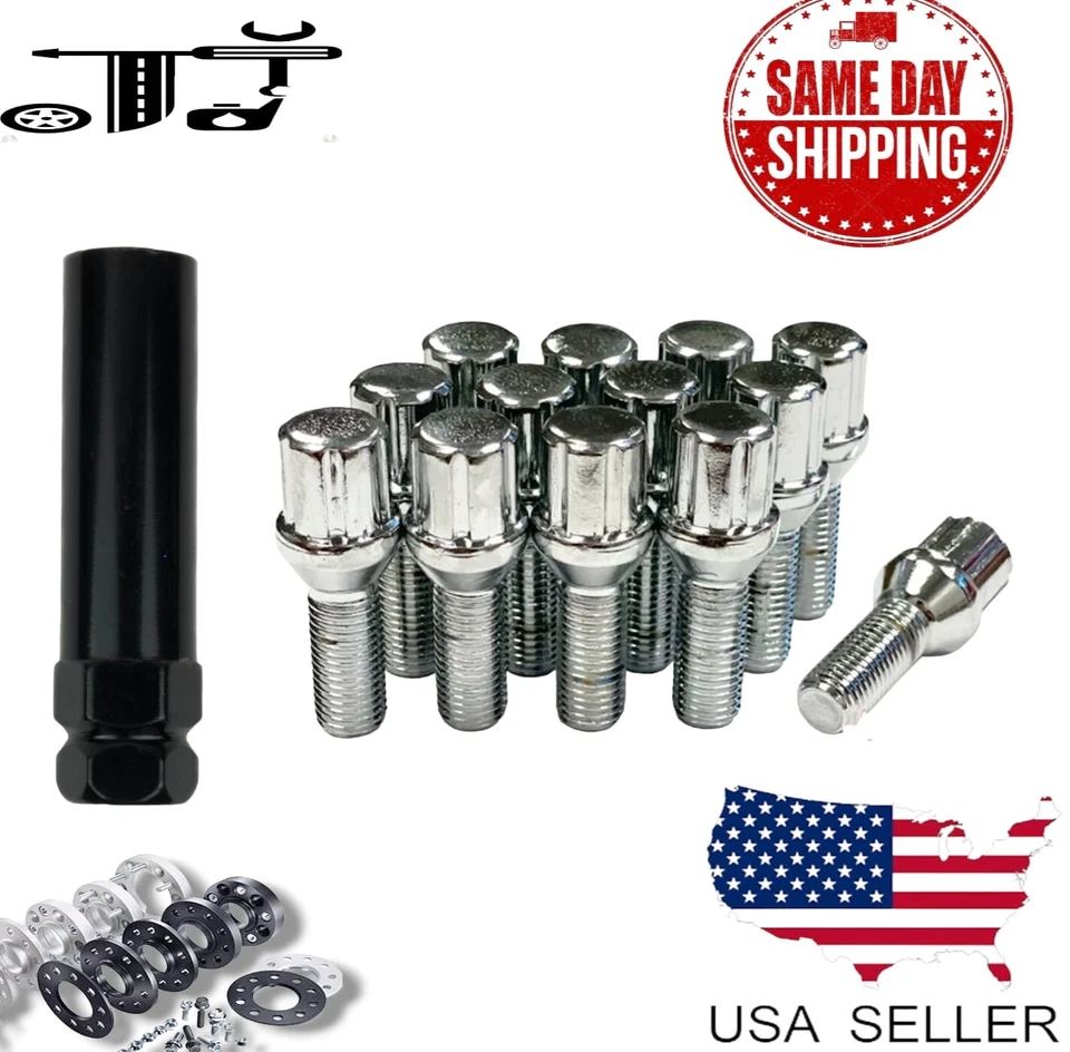 Parafusos de encaixe 20 peças cromados M12x1,25 Spline Tuner 28mm haste ajuste parafusos europeus modelos - Imagem 1 de 4