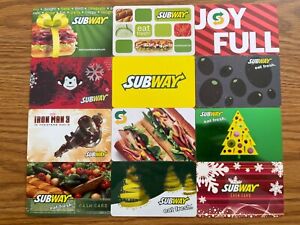 SUBWAY SANDWICHES lot of 12 different new & used collectible gift cards CANADA