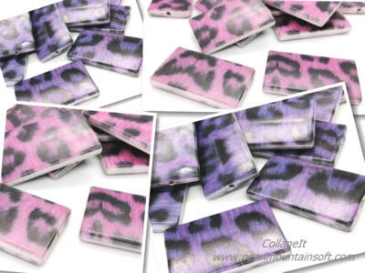 Large Rectangle Bead 40mm - Pink or Purple Leopard Print - Pack of 4 - Image 1 of 3