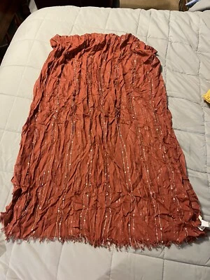 Red Women's Fossil Long Scarf Bejeweled Neck Accessory Wrap 64”x22” Viscose - Image 1 of 4