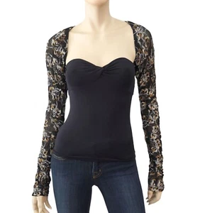 SUSAN BECKER x ONE EYE sz L Black Floral Print Cutout Bolero Shrug BRAND NEW - Picture 1 of 7