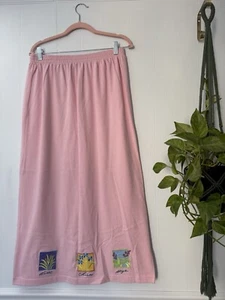 Vintage Quacker Factory Pink Gardening Embroidered Patches Midi Skirt Cottage L - Picture 1 of 5