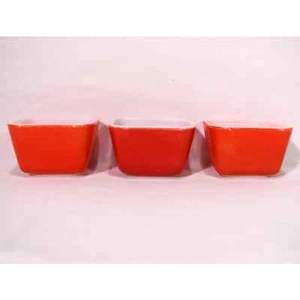 Lot of 3 Vintage Pyrex Red 501-B Refrigerator Dishes No Lids 0223!!! - Picture 1 of 9