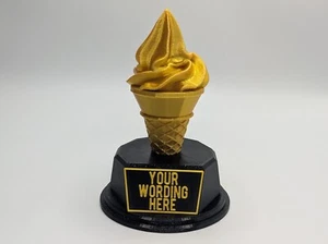 Personalised Ice Cream Trophy, Golden Cone Trophy, Custom Trophy, Swirled Ice - Picture 1 of 9
