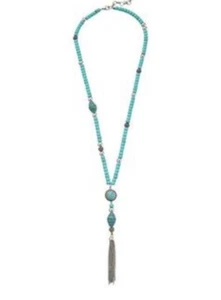 LUCKY BRANDNECKLACETURQUOISE BEADSTASSEL,CRYSTALS F-23 - Picture 1 of 10