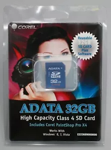Adata 32GB SD HC Memory Card Class 4 WITH Corel Paintshop Pro X4 - Picture 1 of 4