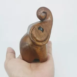 Rare Thai Elephant Hand Carved Wooden Trunk Up Figurine Handmade Home Decor Gift - Picture 1 of 10