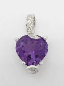 14K Solid White Gold Rhodium Plated Heart Cut Amethyst Diamond Penda (AP1135623) - Picture 1 of 6