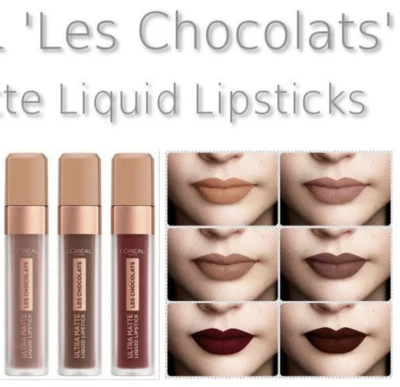 L'OREAL 'Les Chocolats' Ultra Matte Liquid Lipstick Nude Neutral Shades NEW IN! - Image 1 of 2