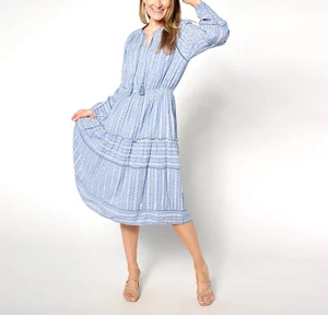 Destination 365 Printed Clipped Dot Midi Dress - Dark Chambray, PETITE LARGE - Picture 1 of 1