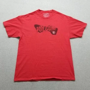Volcom Shirt Mens Large Red Short Sleeve Crew Neck Spell Out Logo Cotton - Picture 1 of 9
