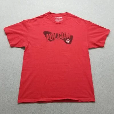 Volcom Shirt Mens Large Red Short Sleeve Crew Neck Spell Out Logo Cotton - Image 1 of 4