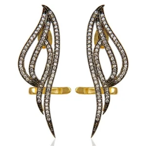 Gold Black Multi Stone Earring Art Deco Brass Earrings In Multi Zircon Gemstone - Picture 1 of 2