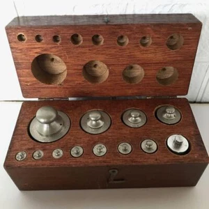 Japanese Antique Weights and Measures Set 1g-500g Showa Retro in wooden box JP - Picture 1 of 8