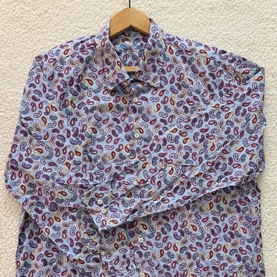 Camisa Alan River Para Hombres XL Colorida Cachemira Abotonada Brillante Floral Mod Adulto Foto 1 de 4