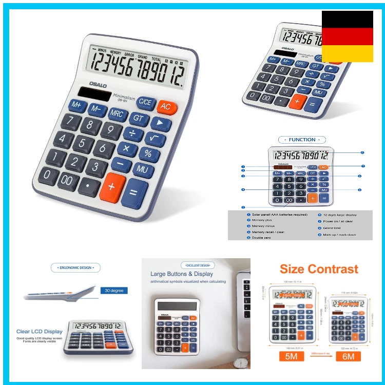 Taschenrechner Tischrechner büro 12-stelliger große Tasten LCD Anzeige - Bild 1 von 4
