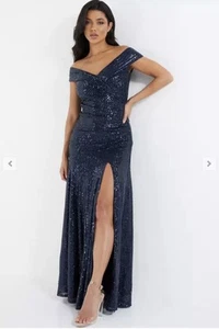 Stunning QUIZE Sequin Dress Navy Blue Size 10 With Matching Headband- - Picture 1 of 5