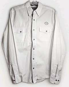 Harley-Davidson Men's Medium Dobby Stripe Long Sleeve Woven Shirt Wht. - Picture 1 of 7