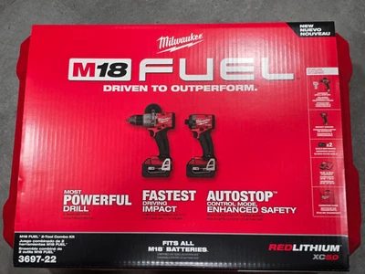 Milwaukee 3697-22 M18 FUEL Brushless Hammer Drill + Impact Driver Kit New GEN 4 - Image 1 of 2
