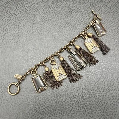 Pulsera Ann Taylor Charm Marrón Tono Dorado Borla Cristal Geométrico Boho 7 Pulgadas Foto 1 de 4